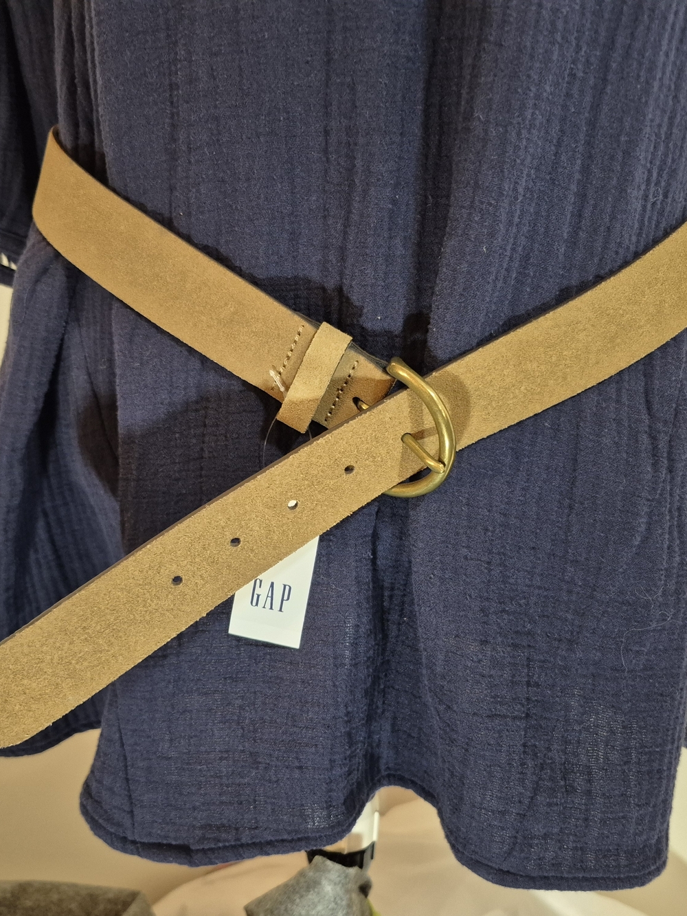 GAP Woman's Cowhide Suede Belt with Brass Ring Buckle.